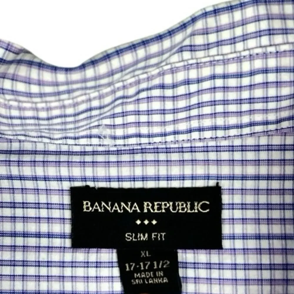 Banana Republic Blue Slim Fit Plaid Checkered Long Sleeve Button Up Shirt Top XL